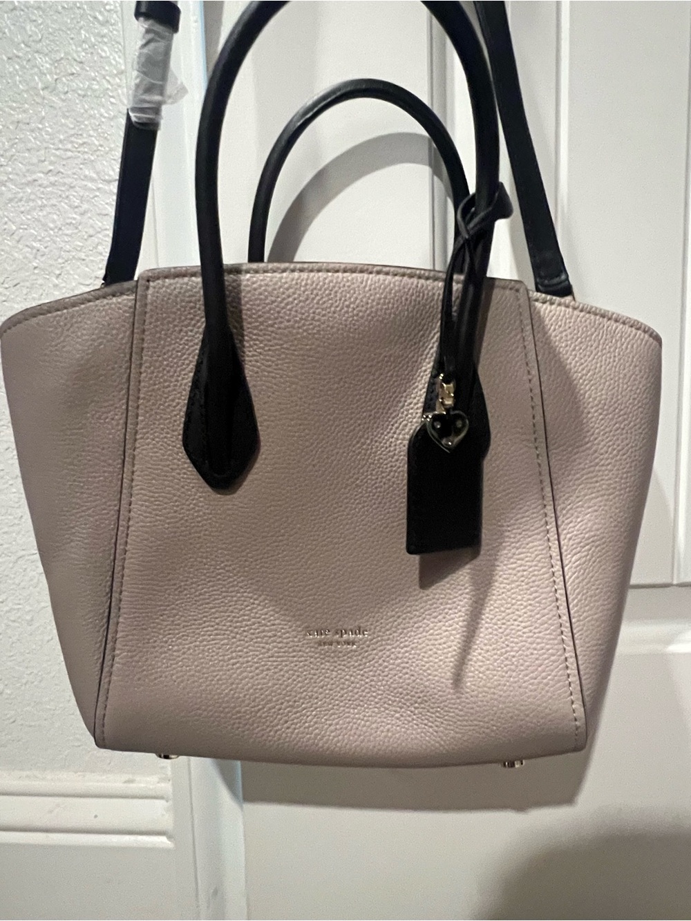 kate spade Blush Pebbled Leather Satchel with Black Handles